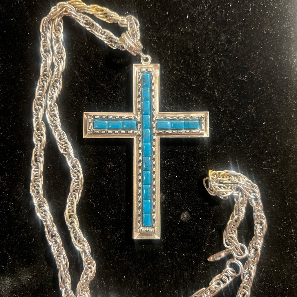 Vintage Whiting & Davis Faux Turquoise Cross Necklace
